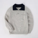 Kids Pure Cashmere Sweater with Pocket Polo Neck Cashmere Pullover Grey 90