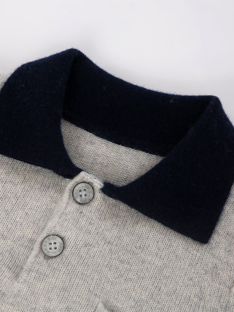 Kids Pure Cashmere Sweater with Pocket Polo Neck Cashmere Pullover Grey 90