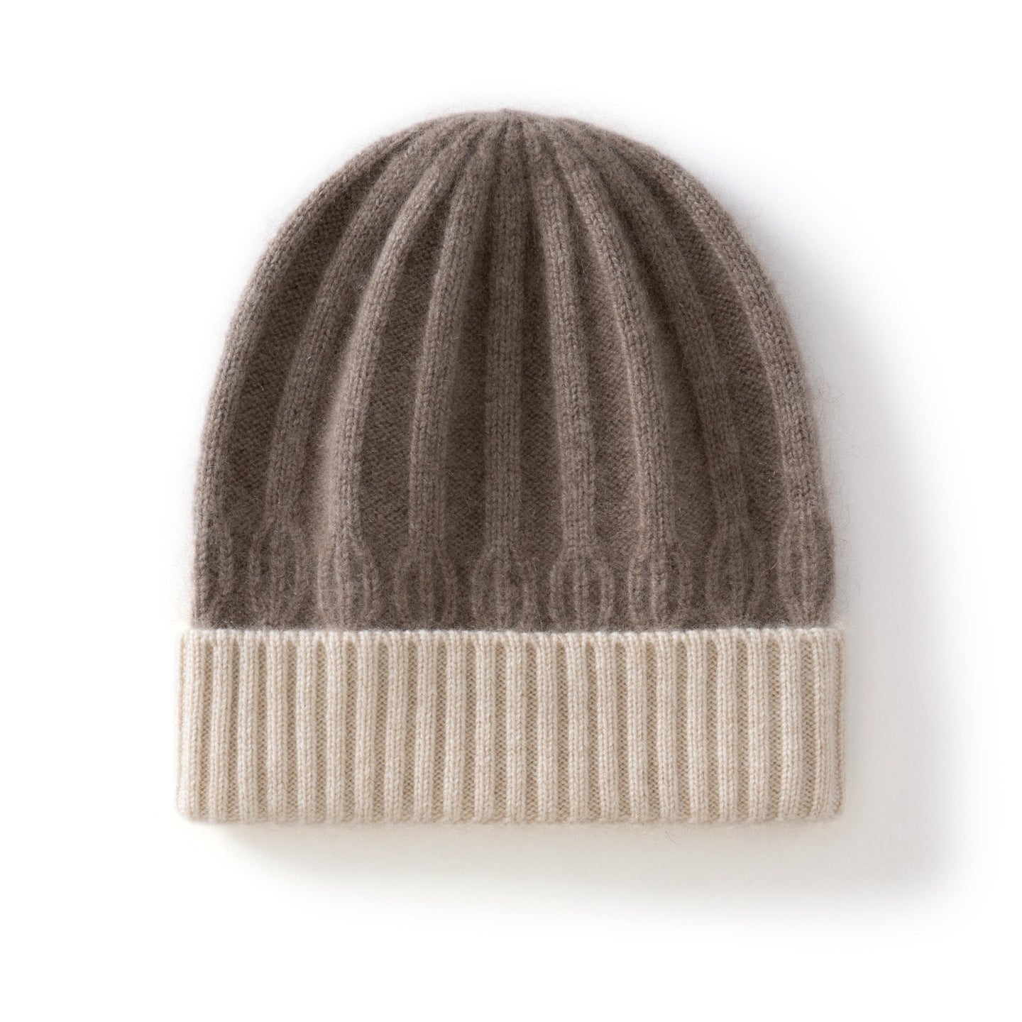 Kids Ribbed Cashmere Knit Beanie Folded Edge Colorblock Cashmere Knit Hat