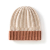 Kids Ribbed Cashmere Knit Beanie Folded Edge Colorblock Cashmere Knit Hat