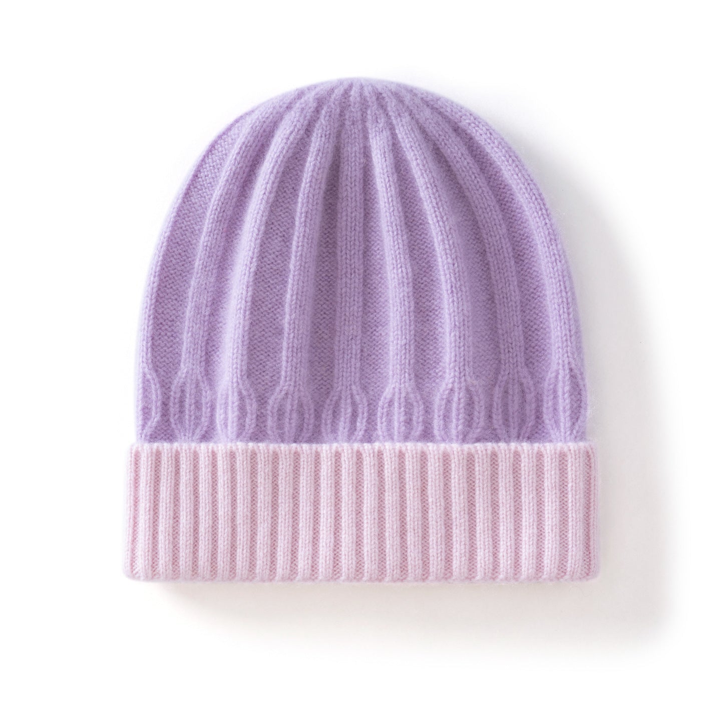 Kids Ribbed Cashmere Knit Beanie Folded Edge Colorblock Cashmere Knit Hat