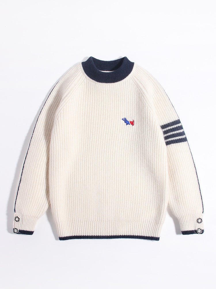 Kids Ribbed Cashmere Sweater Navy Trim Patch Detail Cashmere Pullover Ivory 90