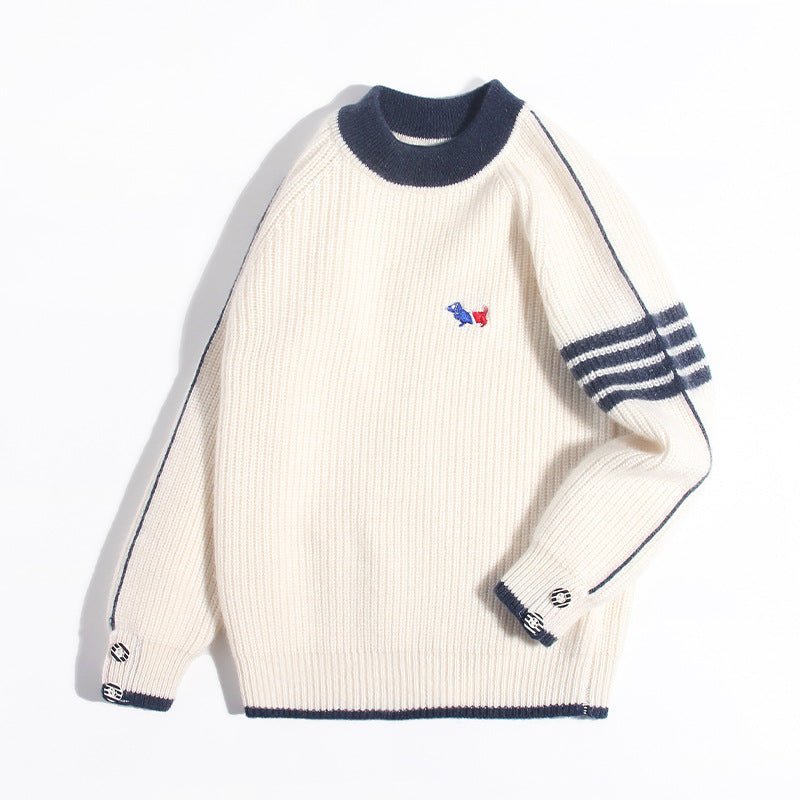 Kids Ribbed Cashmere Sweater Navy Trim Patch Detail Cashmere Pullover Ivory 90