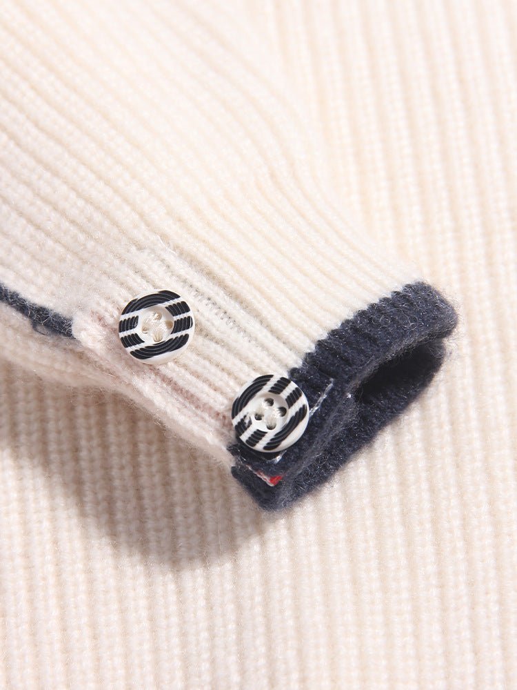 Kids Ribbed Cashmere Sweater Navy Trim Patch Detail Cashmere Pullover Ivory 90