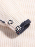 Kids Ribbed Cashmere Sweater Navy Trim Patch Detail Cashmere Pullover Ivory 90