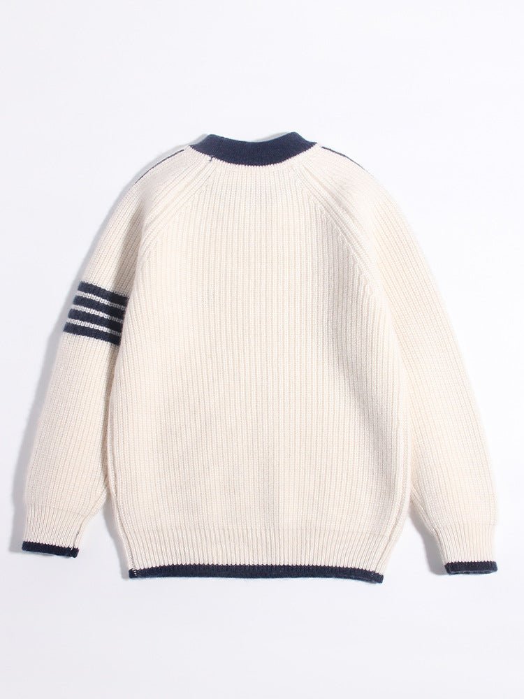 Kids Ribbed Cashmere Sweater Navy Trim Patch Detail Cashmere Pullover Ivory 90