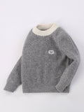 Kids Ribbed Cashmere Sweater Smiley Patch Crew Neck Cashmere Pullover Grey 90
