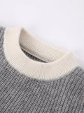 Kids Ribbed Cashmere Sweater Smiley Patch Crew Neck Cashmere Pullover Grey 90