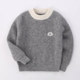 Kids Ribbed Cashmere Sweater Smiley Patch Crew Neck Cashmere Pullover Grey 90