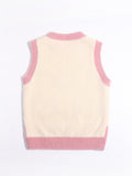 Kids Sleeveless Knit Vest Smiling Flower and Tulip Cashmere Sweater Beige 90