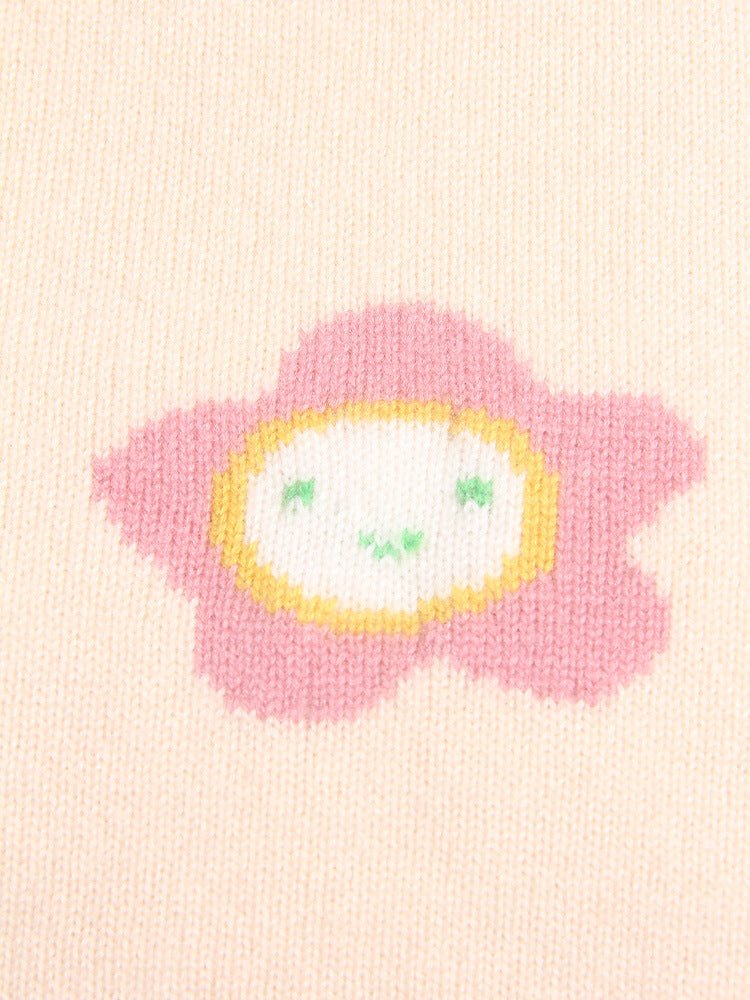 Kids Sleeveless Knit Vest Smiling Flower and Tulip Cashmere Sweater Beige 90