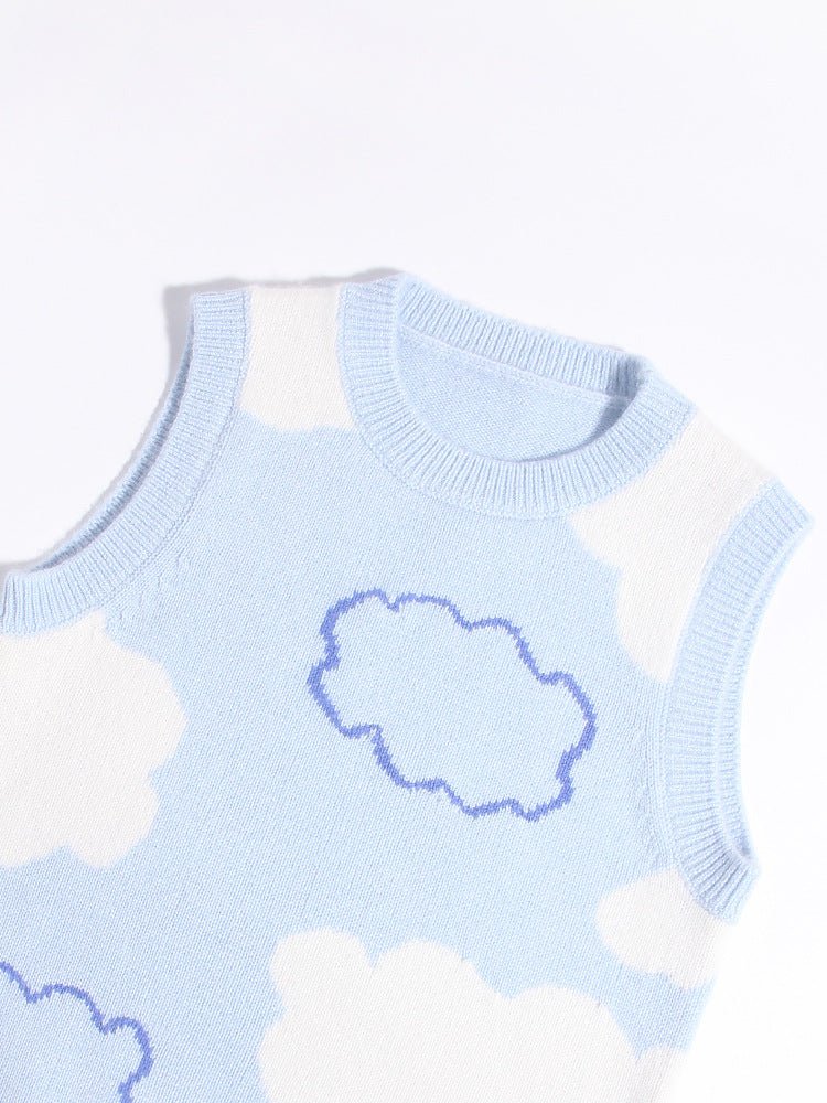 Kids Soft Cloud Cashmere Vest Sleeveless Cashmere Knit Sweater Blue 90