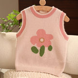 Kids Spring Fall Cashmere Vest Flower Design Cashmere Knit Pullover Pink 80