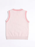 Kids Spring Fall Cashmere Vest Flower Design Cashmere Knit Pullover Pink 80