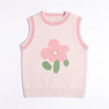 Kids Spring Fall Cashmere Vest Flower Design Cashmere Knit Pullover Pink 80