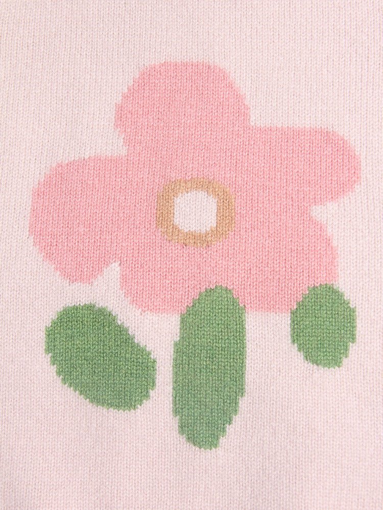 Kids Spring Fall Cashmere Vest Flower Design Cashmere Knit Pullover Pink 80