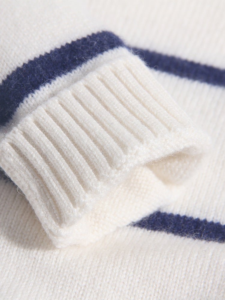 Kids Striped Cashmere Sweater Polo Neck Embroidered Bear Cashmere Pullover Ivory 90