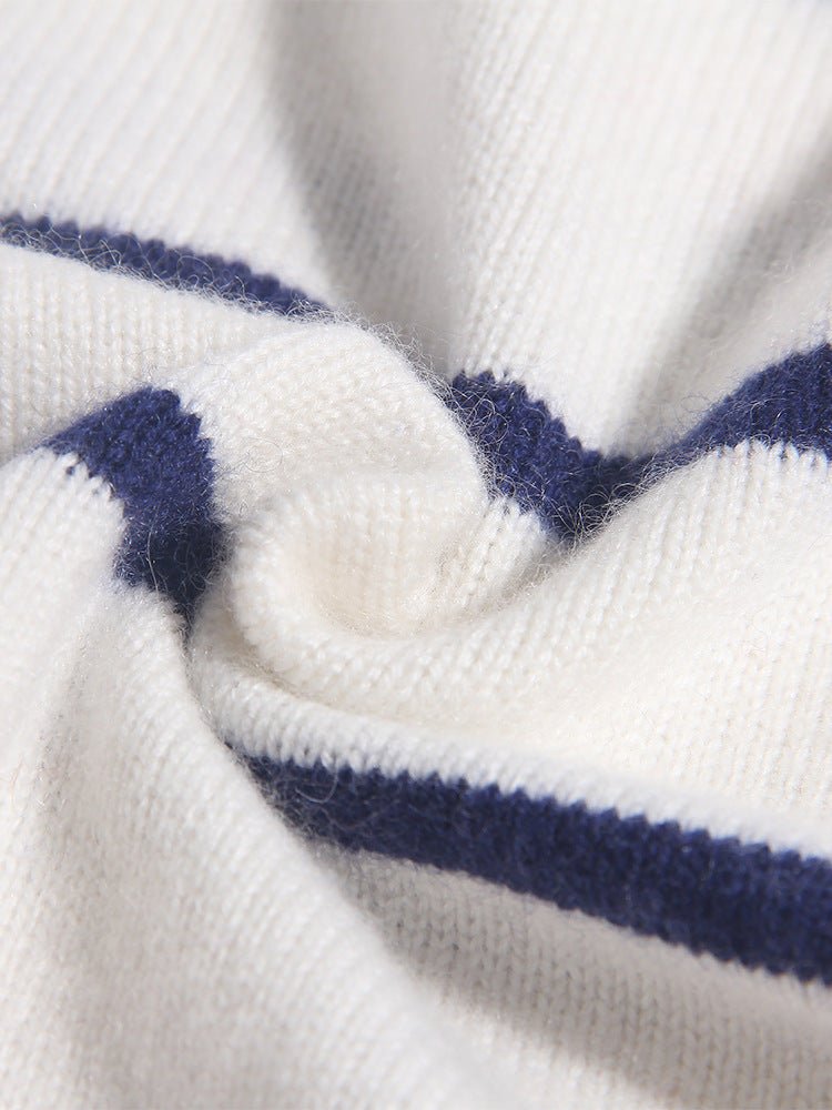 Kids Striped Cashmere Sweater Polo Neck Embroidered Bear Cashmere Pullover Ivory 90