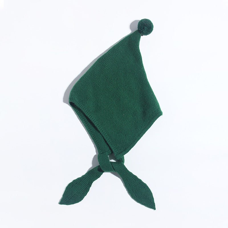 Kids Tie Cashmere Beanie Knit Elf Cashmere Hats with Pom Pom Green S
