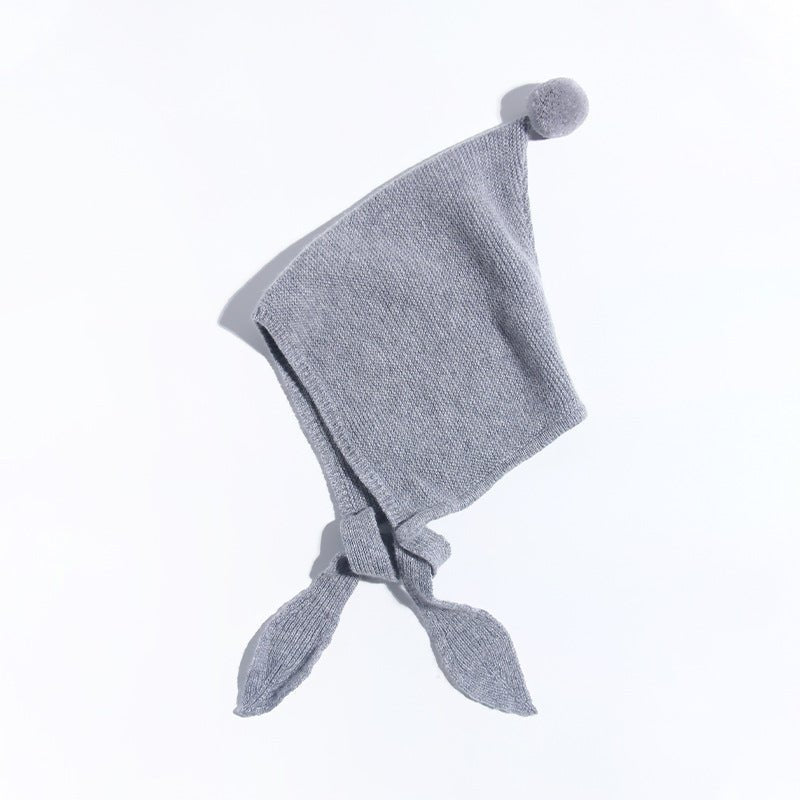 Kids Tie Cashmere Beanie Knit Elf Cashmere Hats with Pom Pom Gray S