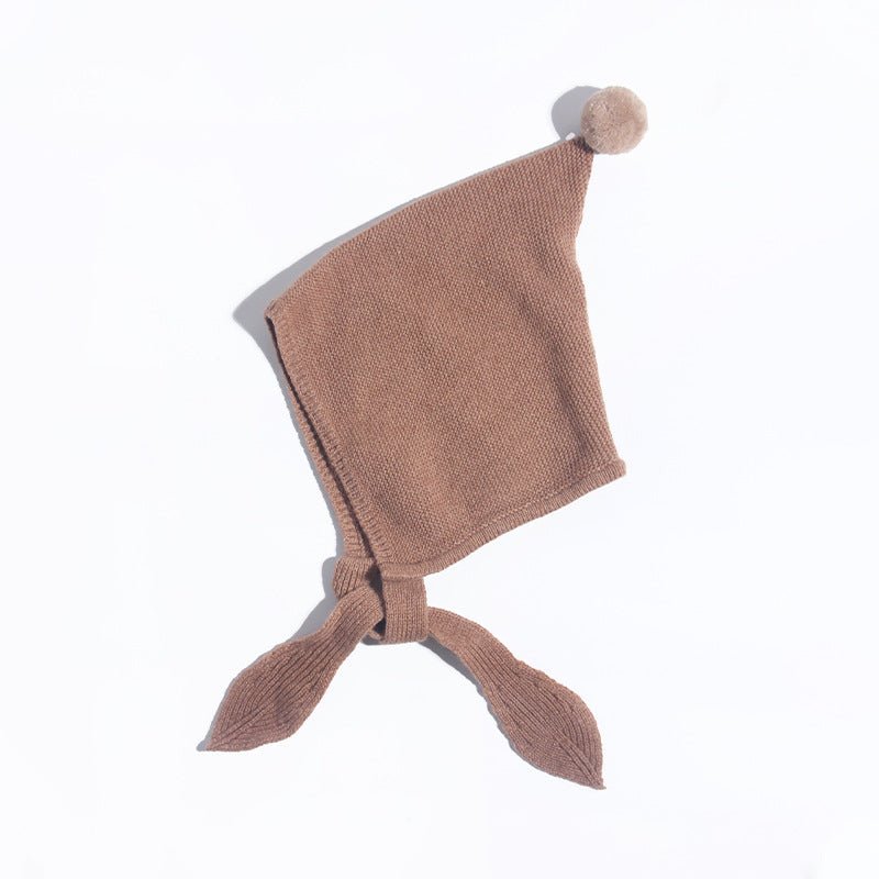 Kids Tie Cashmere Beanie Knit Elf Cashmere Hats with Pom Pom Dark Gray S