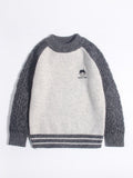 Kids Two Tone Cashmere Sweater Cable Knit Sleeve Cashmere Pullover Grey 90