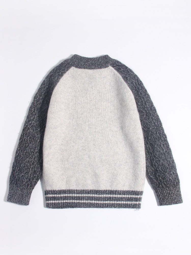 Kids Two Tone Cashmere Sweater Cable Knit Sleeve Cashmere Pullover Grey 90