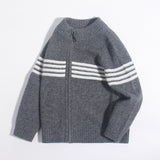 Kids Zip - Up Pure Cashmere Sweater Sporty Stripe Cashmere Jacket Dark Grey 90