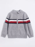 Kids Zip - Up Pure Cashmere Sweater Sporty Stripe Cashmere Jacket Grey 90