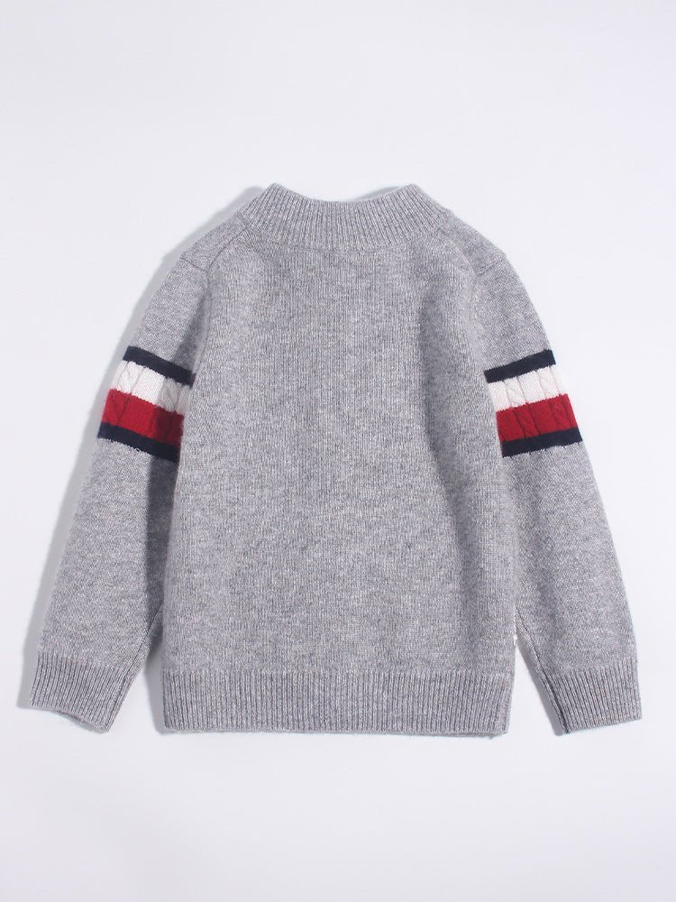 Kids Zip - Up Pure Cashmere Sweater Sporty Stripe Cashmere Jacket Grey 90