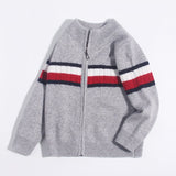 Kids Zip - Up Pure Cashmere Sweater Sporty Stripe Cashmere Jacket Grey 90