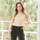 Ladies Silk Blouse Ruffle Collar Mulberry Office Work Silk Shirts