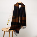 Long Plaid Cashmere Scarf With Tassel Winter Warps With Fringe Style 25 L