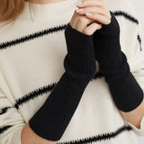 Long Fingerless Gloves Soft Cashmere Ribbed Knit Gloves Cashmere Wrist Protection