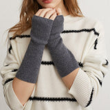 Long Fingerless Gloves Soft Cashmere Ribbed Knit Gloves Cashmere Wrist Protection
