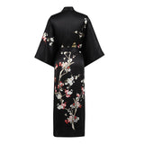 Long Silk Kimono For Women Cherry Blossom Printing Silk Robe