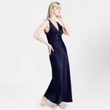 Long Silk Nightgown For Women Wide Strap V Neck Silk Nightdress