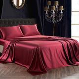 22 Momme 3 PCS Silk Flat Sheet Set 100% Mulberry Silk Bedding Claret Twin (66"x96")