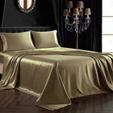 22 Momme 3 PCS Silk Flat Sheet Set 100% Mulberry Silk Bedding Black Twin (66"x96")