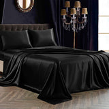 22 Momme 3 PCS Silk Flat Sheet Set 100% Mulberry Silk Bedding Black Twin (66"x96")
