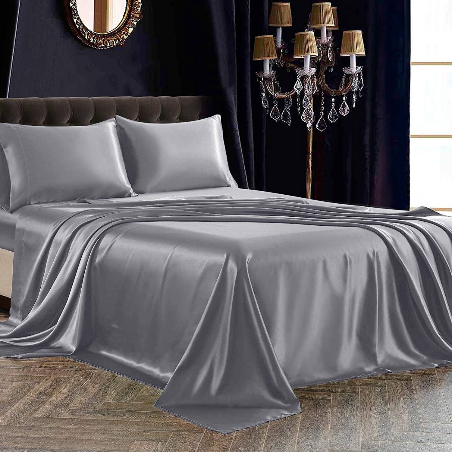 22 Momme 3 PCS Silk Flat Sheet Set 100% Mulberry Silk Bedding Navy Blue Twin (66"x96")