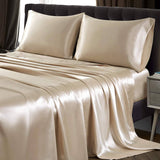 22 Momme 3 PCS Silk Flat Sheet Set 100% Mulberry Silk Bedding Champagne Twin (66"x96")