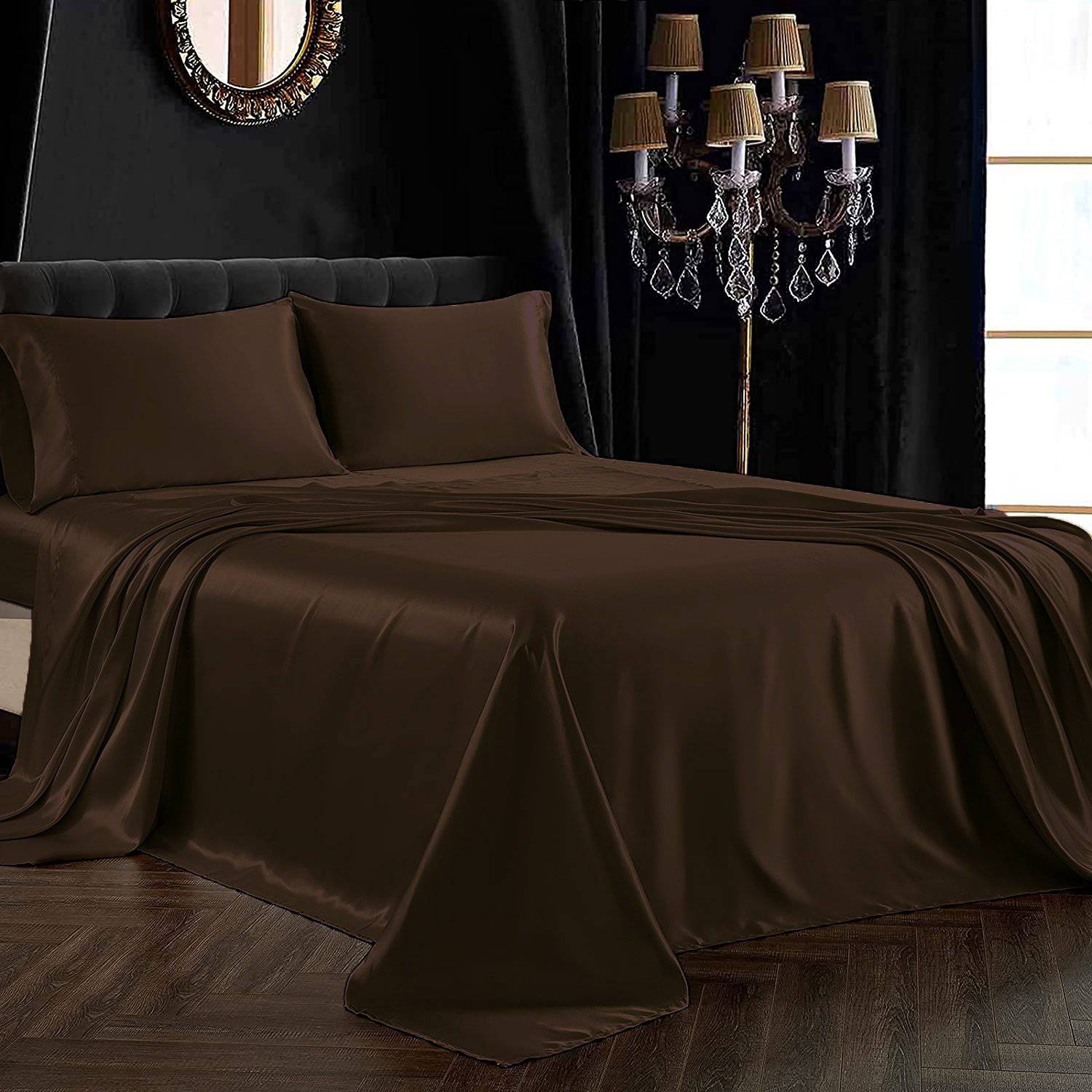 22 Momme 3 PCS Silk Flat Sheet Set 100% Mulberry Silk Bedding Black Twin (66"x96")