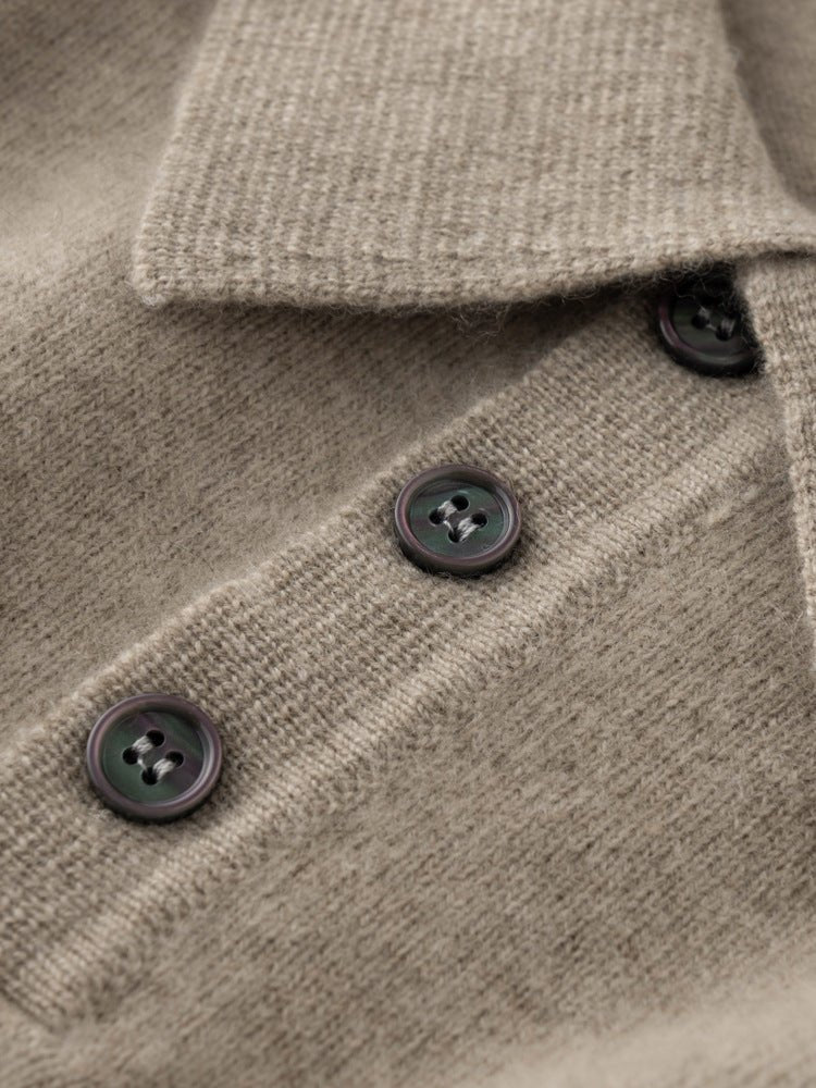 Mens Cashmere Sweater Polo Neck Cashmere Knit Pullover with Button Placket Taupe XS