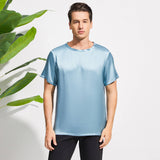 Mens Crew Neck Silk T Shirt Short Sleeve Silk Round Collar Tee