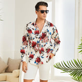 Men's Flower Printed Silk Shirts Button Down Silk Dress Shirt