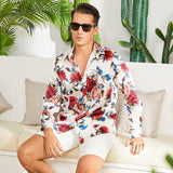 Men's Flower Printed Silk Shirts Button Down Silk Dress Shirt