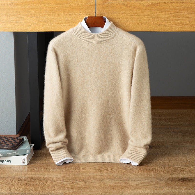 Mens Mock Neck Cashmere Sweater Warm Long Sleeve Solid Sweatershirt