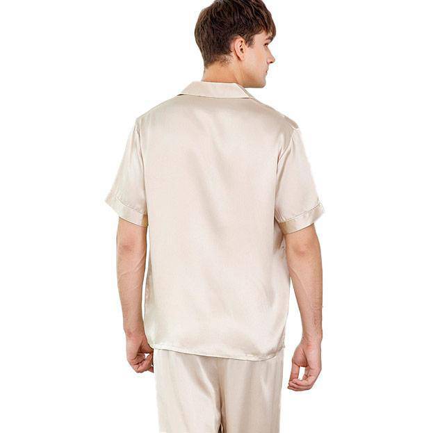 Men's Short Sleeve Silk Pajamas Set 100% Mulberry Silk Sleepwear