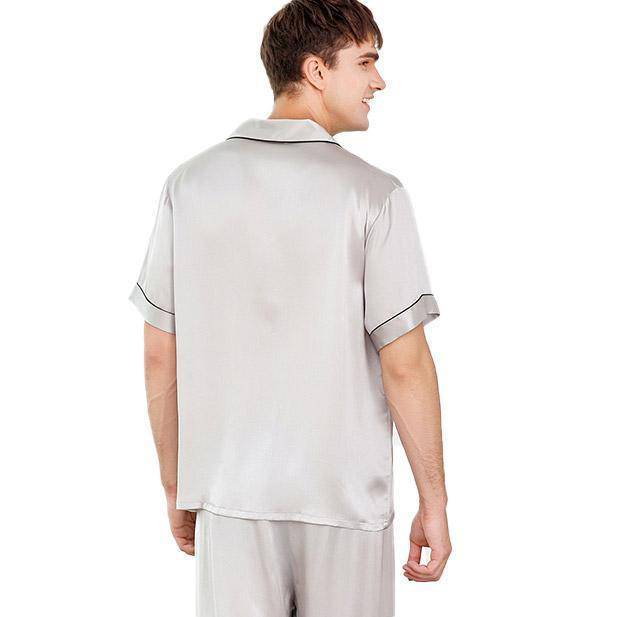 Men's Short Sleeve Silk Pajamas Set 100% Mulberry Silk Sleepwear